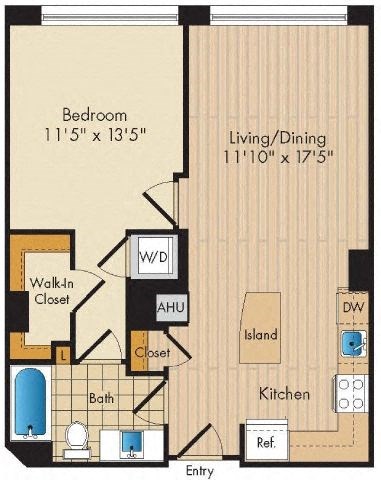 Floor plan for 1 bed, 1 bath, 720 sqft